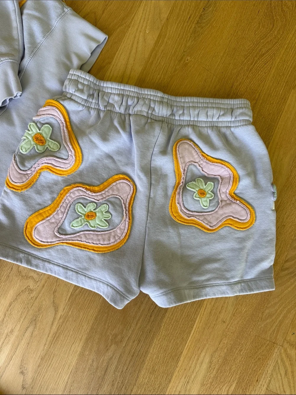 Nike Light Lavender Hoodie & Shorts Set with Pastel Floral Appliqués